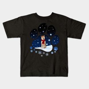 Snow Paw Shiba Inu Christmas Winter Holiday Kids T-Shirt